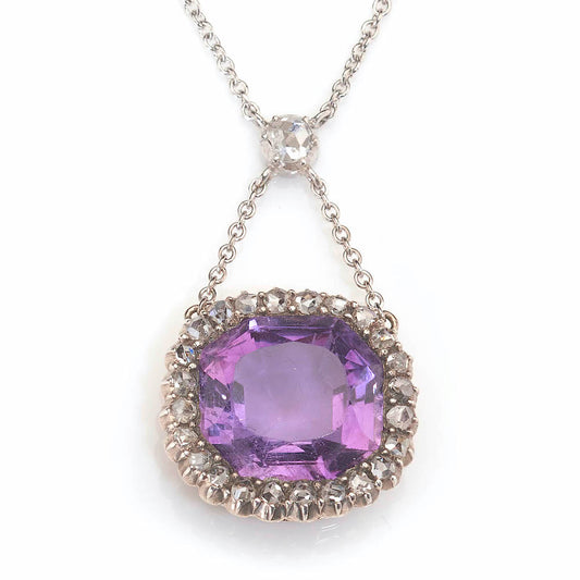 Antique Victorian 7ct Amethyst and Diamond Cluster Pendant
