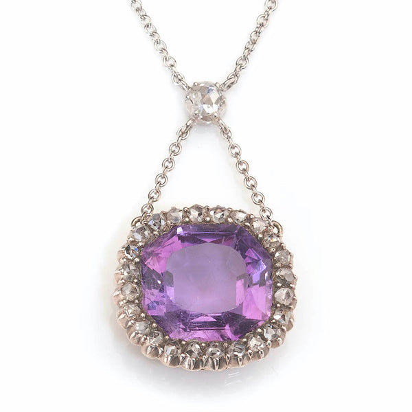 Antique Victorian 7ct Amethyst and Diamond Cluster Pendant