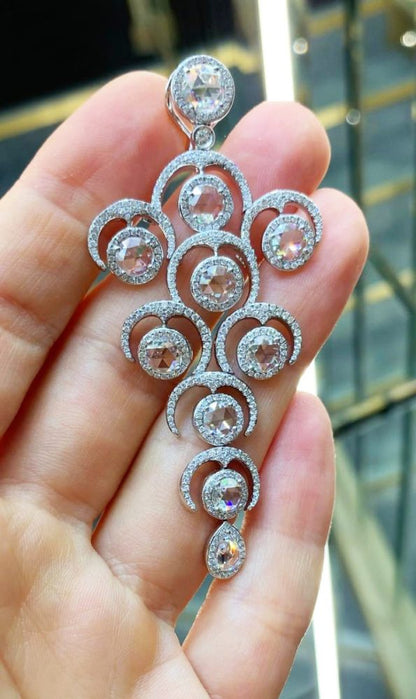 Rose Cut Diamond Chandelier Earrings, 9.20 carats, 18ct White Gold