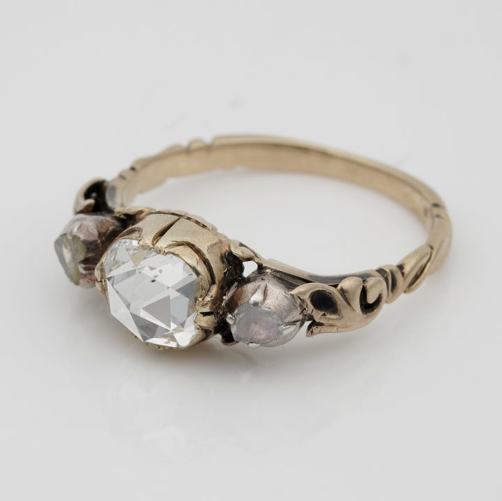 Late Georgian Early Victorian Antique 1ct Rose Cut Diamond Three Stone Engagement Ring