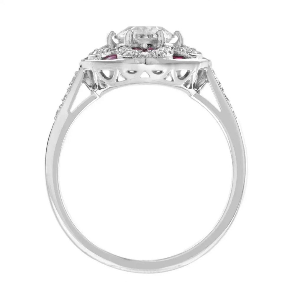 GIA Certified 1.05ct Pear Cut Diamond and Ruby Heart Shaped Cluster Ring