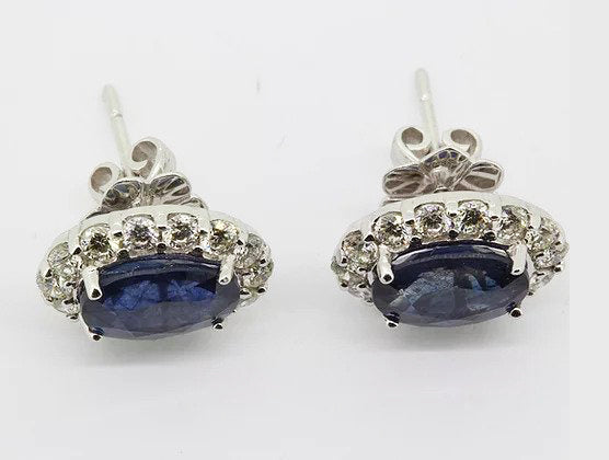 5.35ct Sapphire and Diamond Oval Cluster Earrings in 18ct White Gold
