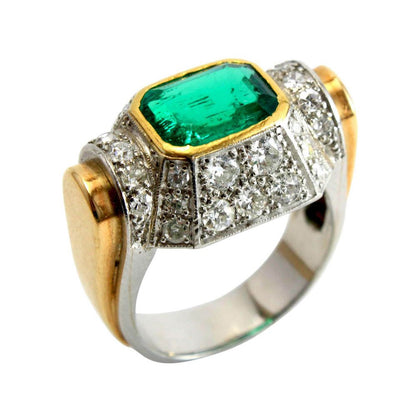 Art Deco Colombian Emerald and Diamond Dress Ring