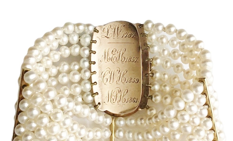 Antique Georgian Pearl Bracelet with Blue Enamel Clasp, 18th century