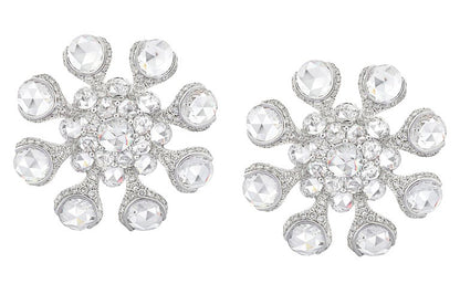 Rose Cut Diamond Flower Stud Earrings, 8.78 carat total, 18ct White Gold