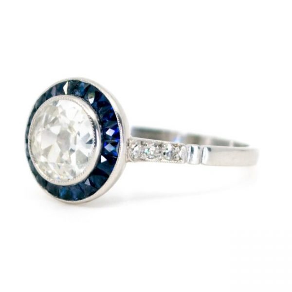 Art Deco Diamond and Sapphire Target Ring, 1.23 carats