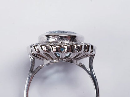 Aquamarine and Diamond Oval Cluster Ring, set in 18ct white gold
