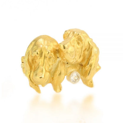 Antique Edwardian 18ct Gold Basset Hound Dog Brooch with Old Cut Diamond
