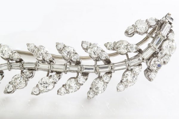 Old Cut Diamond and Platinum Spray Brooch; set with 5.80 carats of antique old cut diamonds, with later platinum setting