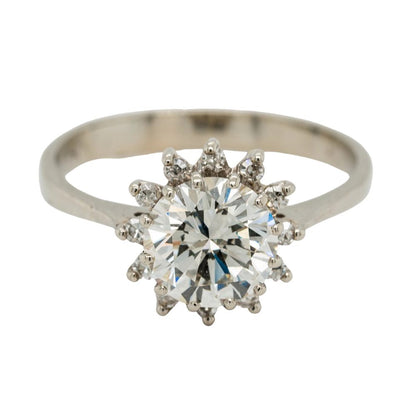 1.65ct Diamond Sunburst Cluster Engagement Ring in 18ct White Gold