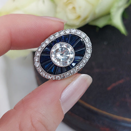 1.72ct Diamond and Calibre Sapphire Target Cluster Ring
