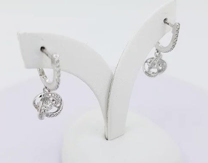 0.40ct Diamond Drop Earrings; brilliant diamond encompassed within a diamond set knot, suspended from a diamond set bale, 18ct white gold.