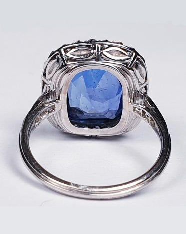 Natural Ceylon Sapphire and Old Cut Diamond Cluster Ring