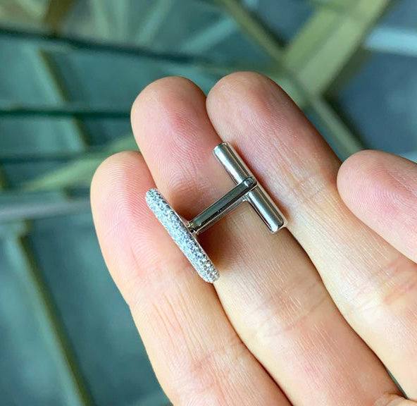 Rose Cut Diamond Pave Cufflinks, 3.40 Carat Total, 18ct White Gold