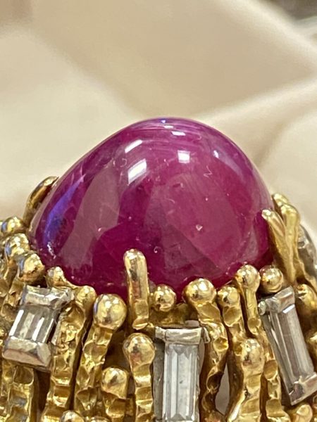 Vintage 4ct Cabochon Burmese Ruby, Diamond and 18ct Gold Cocktail Ring, Circa 1950-1970