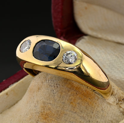 Vintage 1.20ct Sapphire and Diamond Trilogy Band Ring in 18ct Yellow Gold Unisex Ring