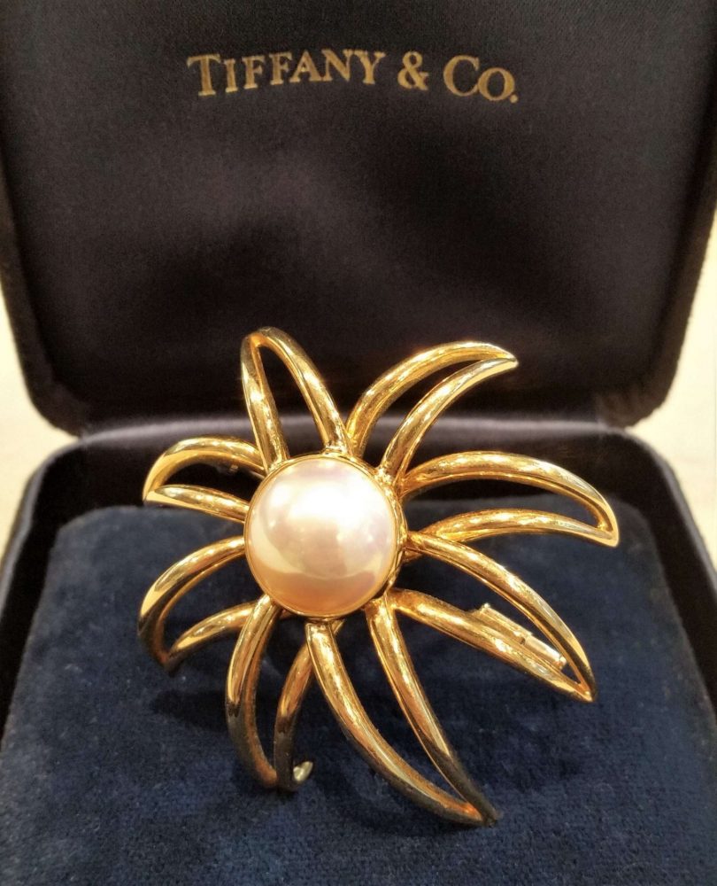 Tiffany and Co Pearl and Gold Fireworks Brooch 1994