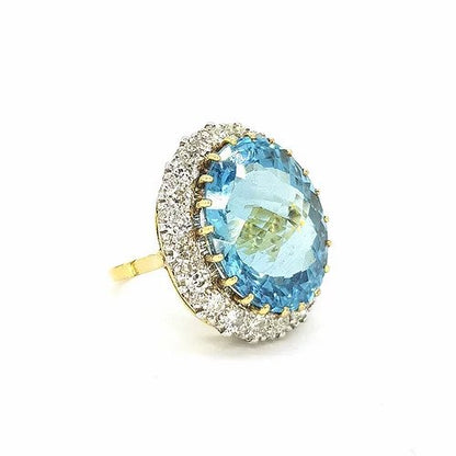 23.85ct Aquamarine and Diamond Oval Cluster Cocktail Ring