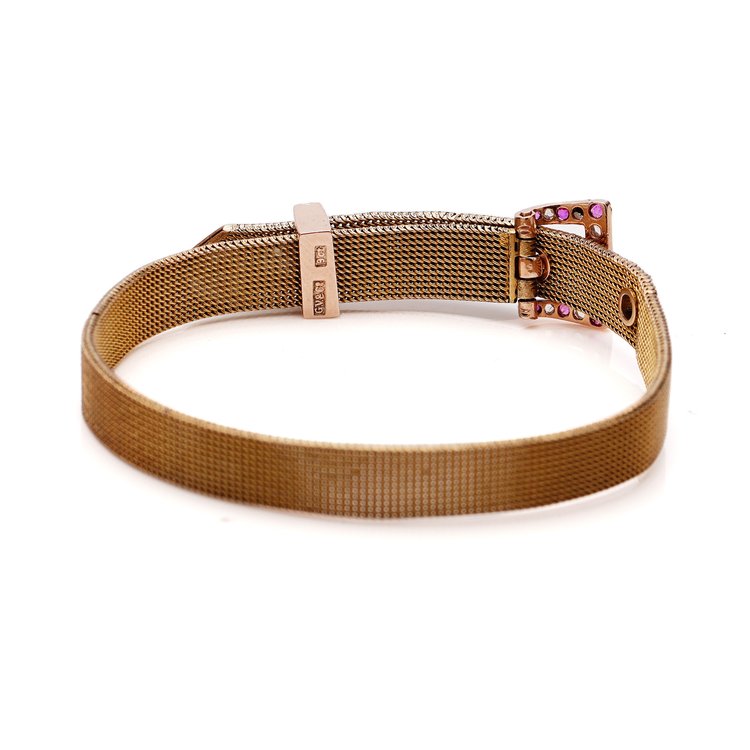 Vintage Gourdel Vales and Co Belt Bracelet with Rose Cut Diamond and Rubies