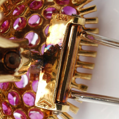 Vintage 18ct Yellow Gold Mushroom Brooch with Rubies and Sapphires