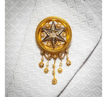 Antique Austrian Diamond Enamel and Gold Star Brooch Pendant, c.1880