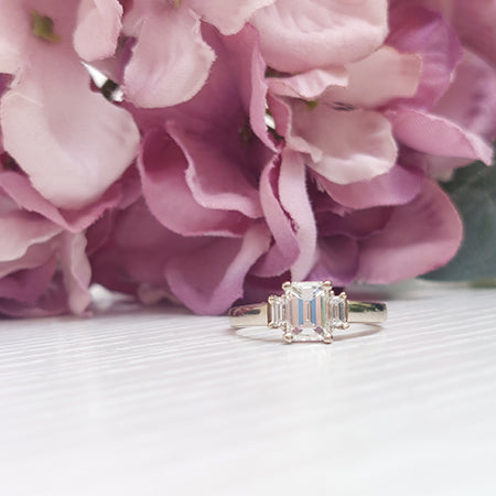 Baguette Cut Diamond Trilogy Engagement Ring, central diamond 1.02 carats