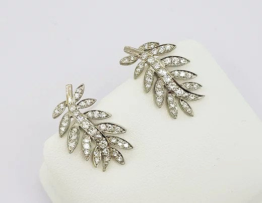 Diamond Set Leaf Earrings in 18ct White Gold