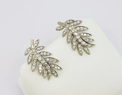 Diamond Set Leaf Earrings in 18ct White Gold