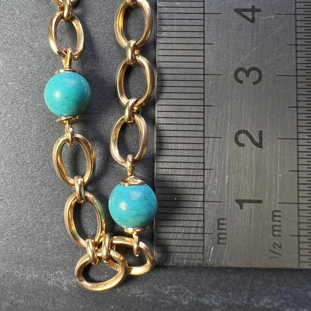 Turquoise Bead and 18ct Yellow Gold Link Chain Bracelet