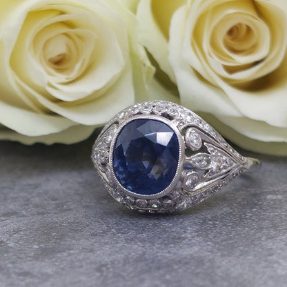 A Tillander 4.40ct Ceylon Sapphire and Diamond Domed Dress Ring