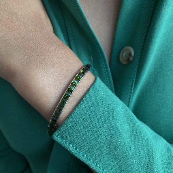 Art Deco Platinum and Green Tourmaline Line Bracelet, Circa 1920