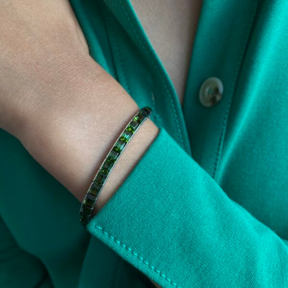 Art Deco Platinum and Green Tourmaline Line Bracelet, Circa 1920