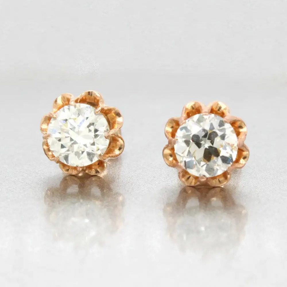 Antique Style Vintage 2.18ct Old Cut Diamond Stud Earrings, Circa 1940