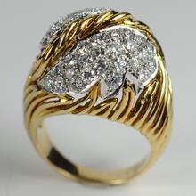 Vintage 1950s Diamond and 18ct Yellow Gold Leaf Design Bombe Ring