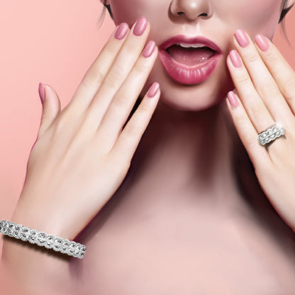 Rare Moon Shaped Rose Cut Diamond Bangle Bracelet; featuring 30 extremely rare moon shaped rose cut diamonds totalling 4.83 carats, complemented by 276 round brilliant-cut diamonds