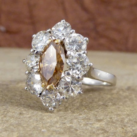 Marquise Cognac Diamond Cluster Ring, 2.97 carat total, 18ct White Gold