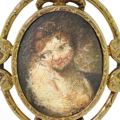 Antique Italian Gold Pendant with Oil Portrait, Late 17th to early 18th Century