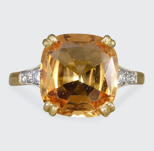 5.12ct Imperial Topaz Ring with Diamond Set Shoulders