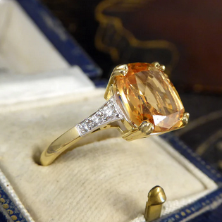 5.12ct Imperial Topaz Ring with Diamond Set Shoulders
