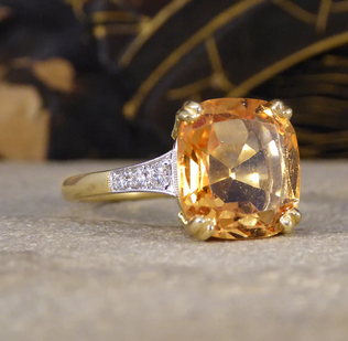 5.12ct Imperial Topaz Ring with Diamond Set Shoulders