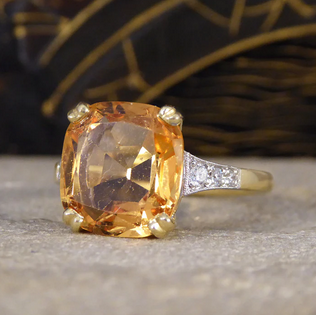 5.12ct Imperial Topaz Ring with Diamond Set Shoulders