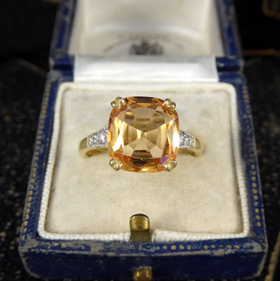 5.12ct Imperial Topaz Ring with Diamond Set Shoulders