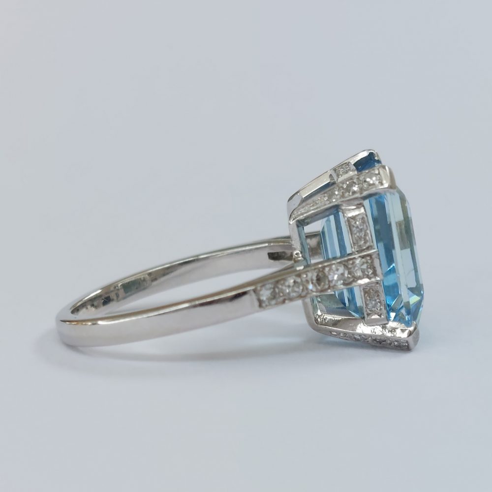 Art Deco Aquamarine and Diamond Dress Ring