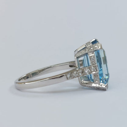 Art Deco Aquamarine and Diamond Dress Ring