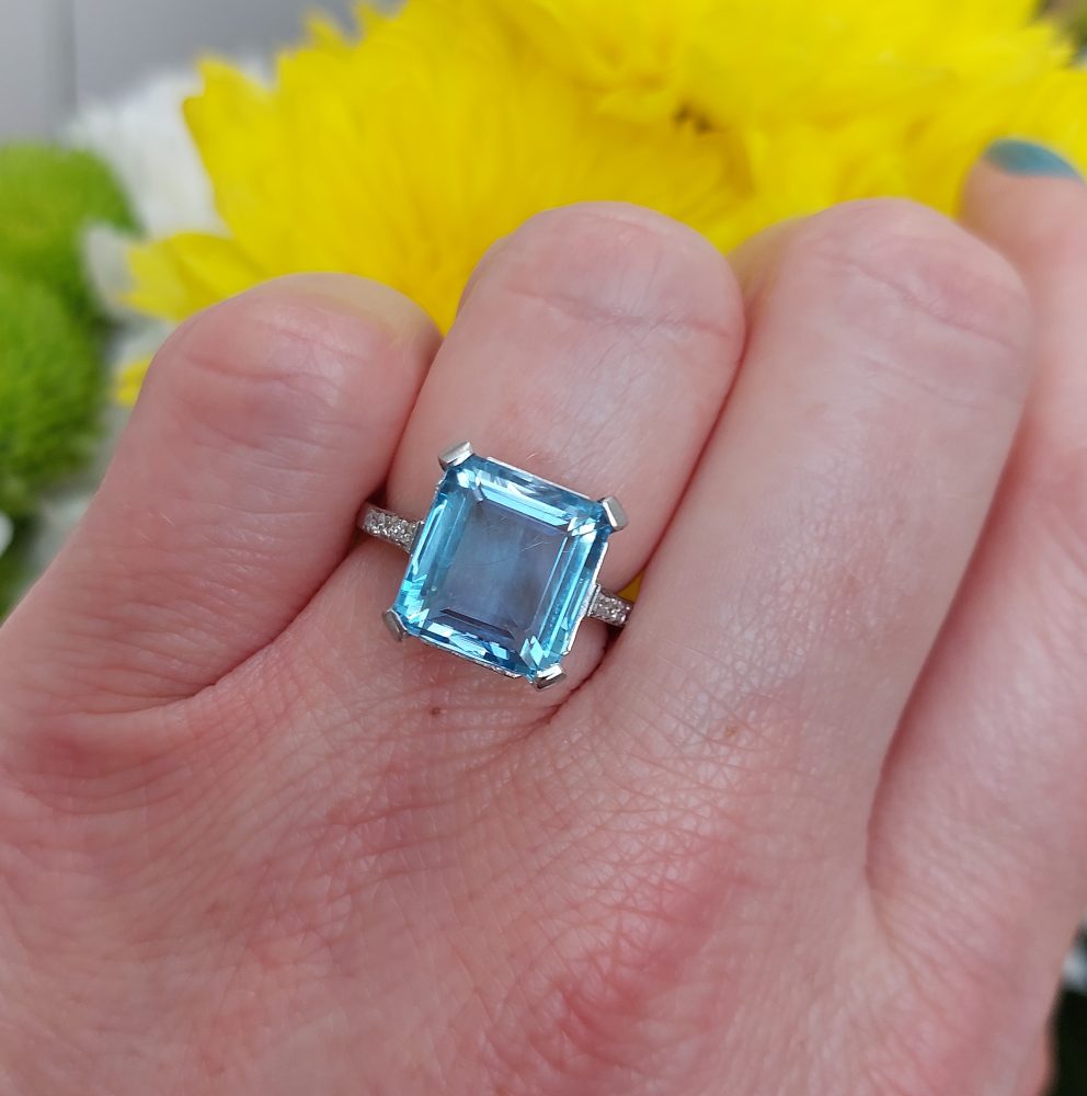 Art Deco Aquamarine and Diamond Dress Ring