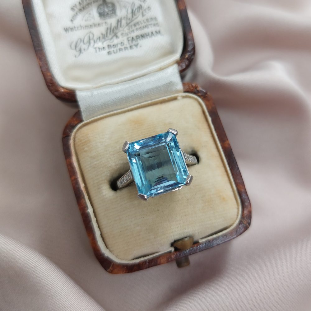 Art Deco Aquamarine and Diamond Dress Ring