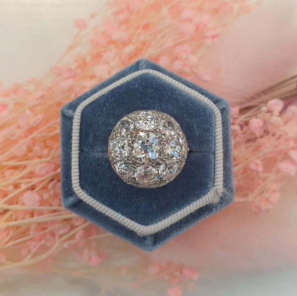 5.8ct Old Mine Cut Diamond Bombe Cluster Ring