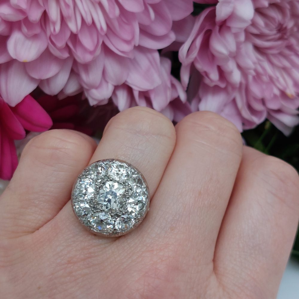 5.8ct Old Mine Cut Diamond Bombe Cluster Ring