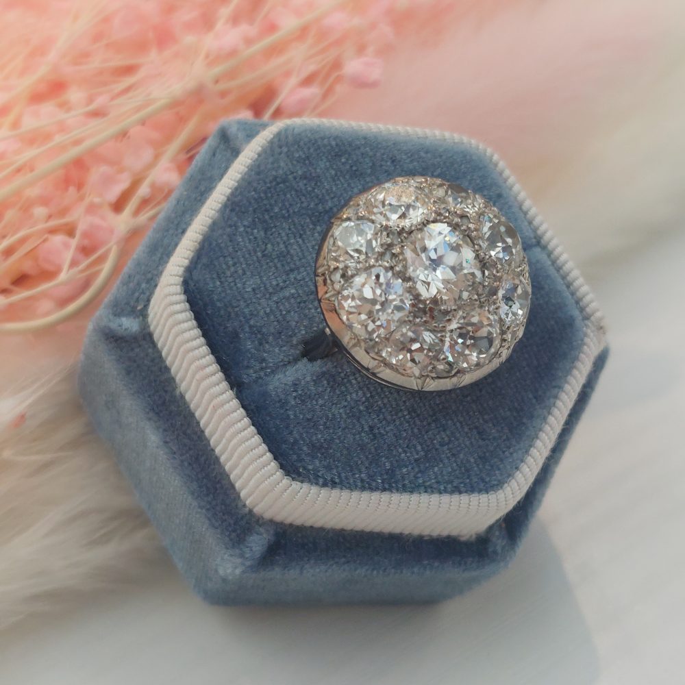 5.8ct Old Mine Cut Diamond Bombe Cluster Ring