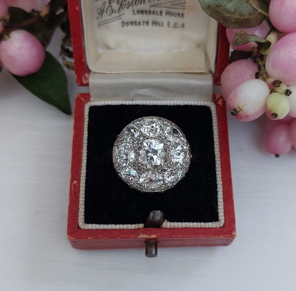 5.8ct Old Mine Cut Diamond Bombe Cluster Ring